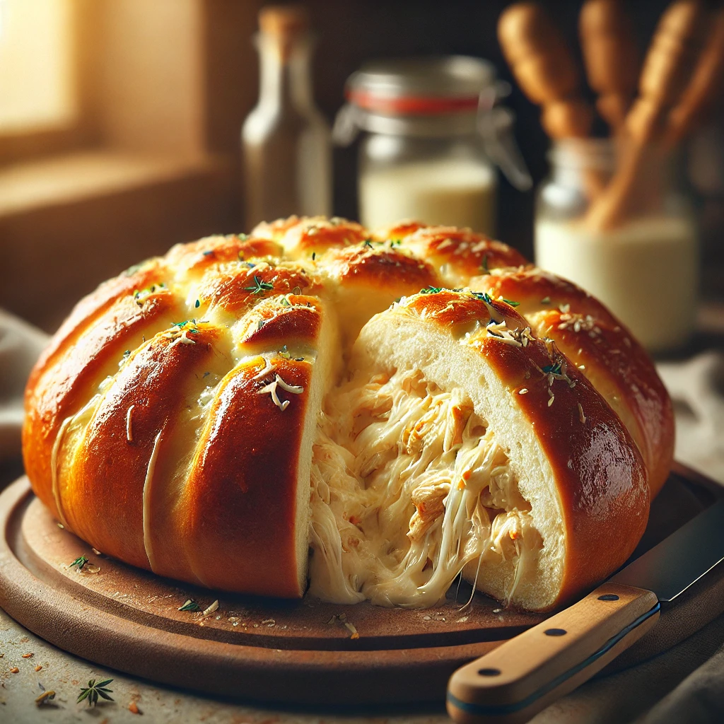 Receita de pão caseiro recheado com frango cremoso